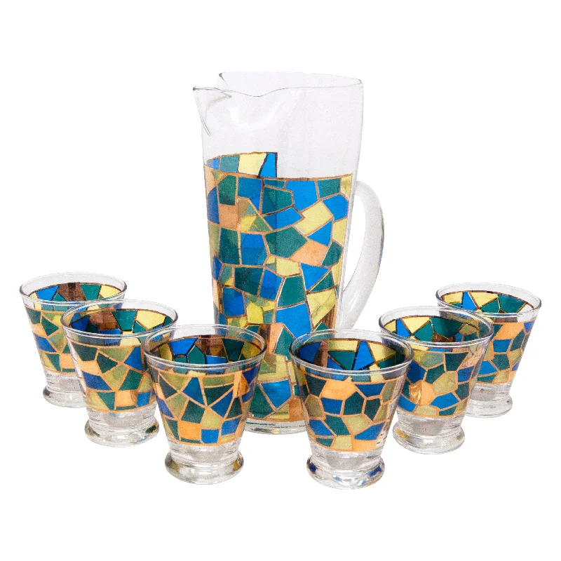 West Virginia Glass Mosaic Cocktail Pitcher Set