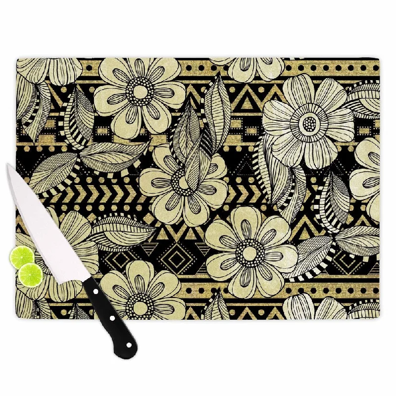 KESS InHouse Louise Machado "Ink" Black Floral Cutting Board