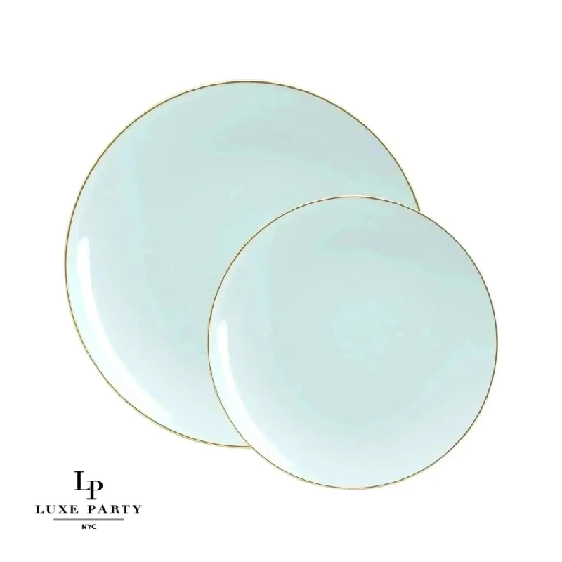 Round Mint Green and Gold Plastic Plates | 10 Pack