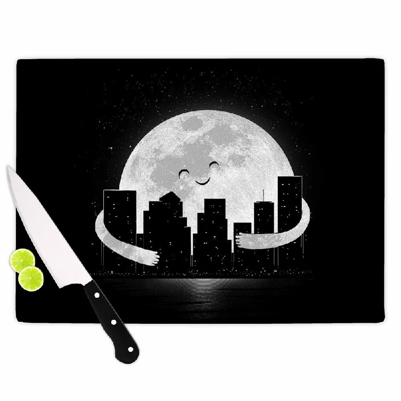 Kess InHouse Digital Carbine 'Goodnight' Black and White Glass Cutting Board