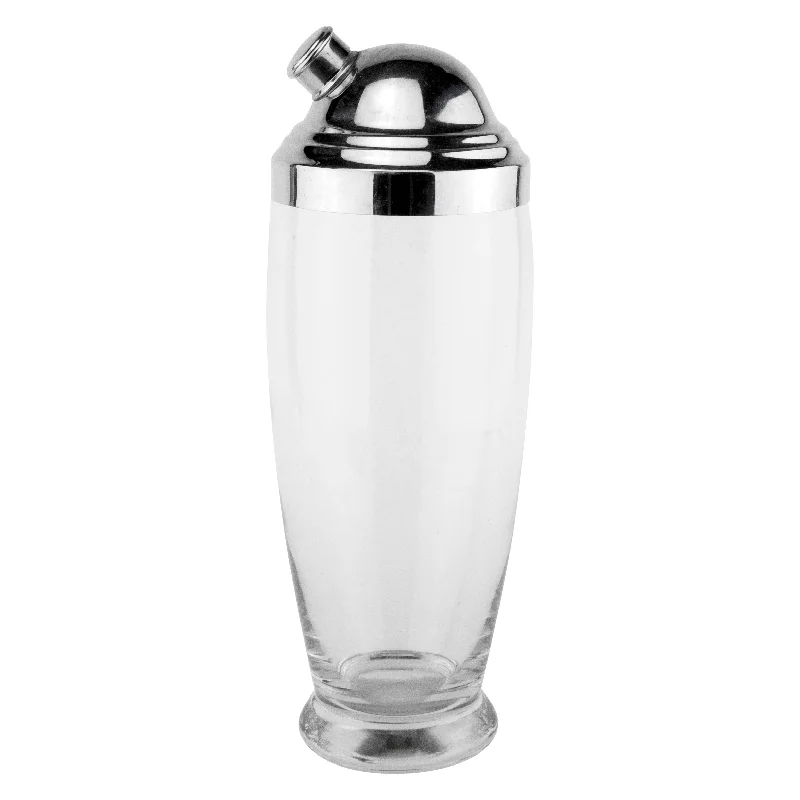 Footed Clear Glass Chrome Dome Top Cocktail Shaker