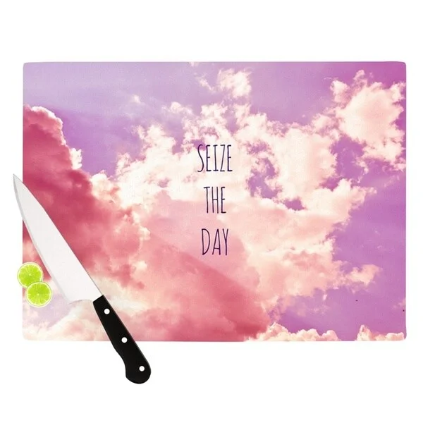 Kess InHouse Iris Lehnhardt 'Seize the Day' Pink and Purple Tempered Glass Cutting Board