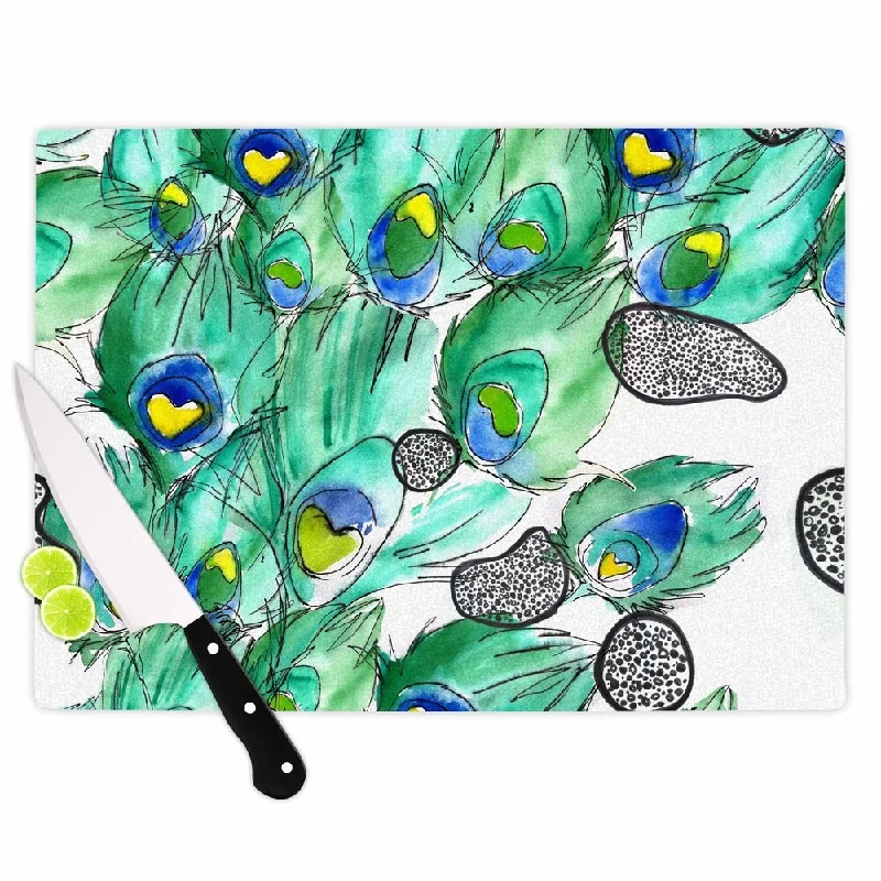 Kess InHouse Danii Pollehn 'Peacockcell' Green Animals Tempered Glass Cutting Board