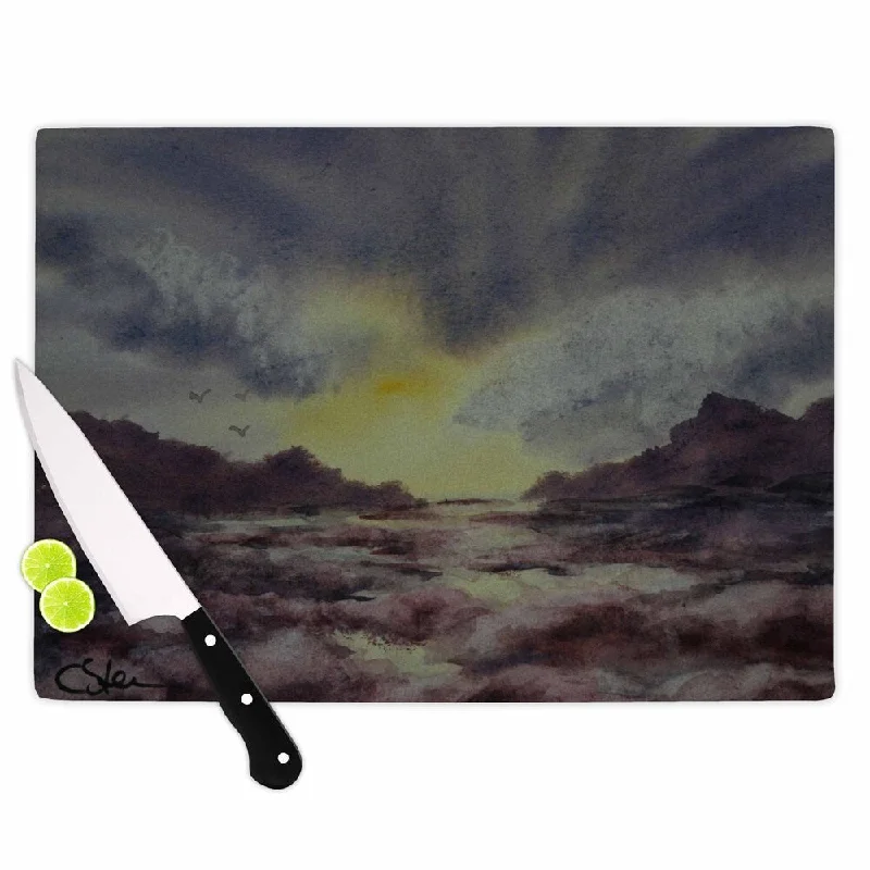 KESS InHouse Cyndi Steen 'Crashing Waves' Purple Yellow Cutting Board