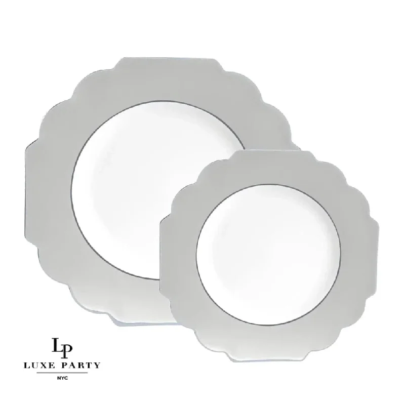 Scalloped Silver Plastic Plates | 10 Pack