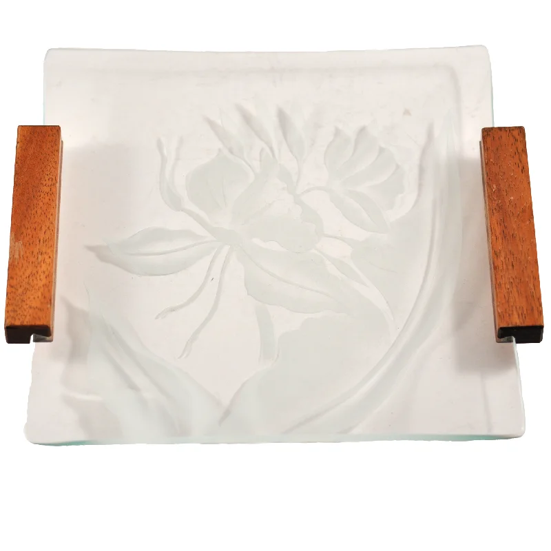 Etched Orchid Bent Glass Tray