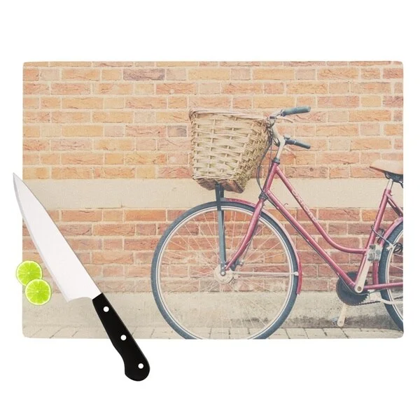 KESS InHouse Laura Evans "A Red Bicycle" Orange Brown Cutting Board