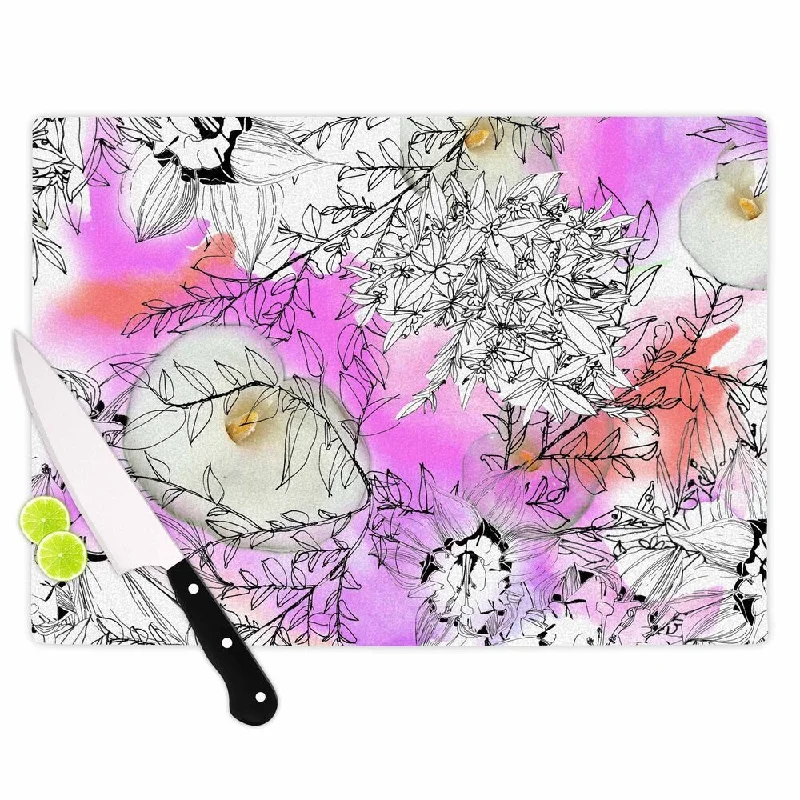 Kess InHouse Danii Pollehn 'Flowerlights' Pink and White Tempered Glass Cutting Board