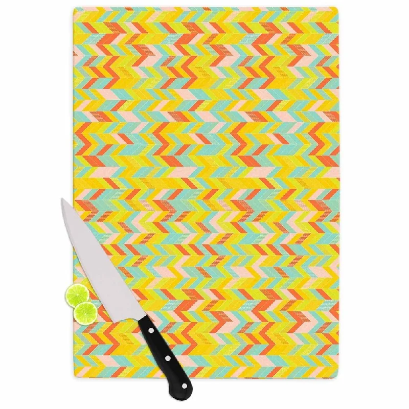 Kess InHouse Allison Soupcoff "Chevron Pop " Yellow Pattern Cutting Board