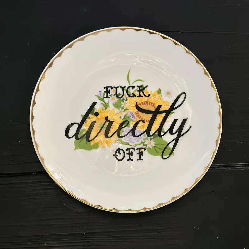 Fuck directly off | vulgar vintage floral 9in dinner plate with wall hanger