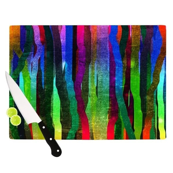 Kess InHouse Frederic Levy-Hadida 'Jungle Stripes II' Black Rainbow Cutting Board