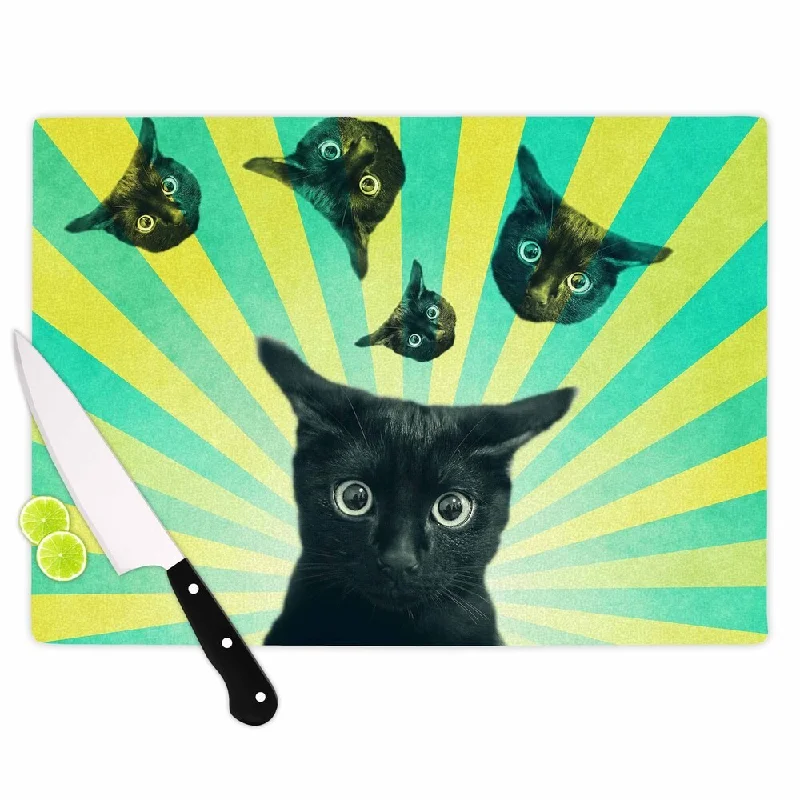 KESS InHouse Cvetelina Todorova 'Cat Explosion' Yellow Green Cutting Board