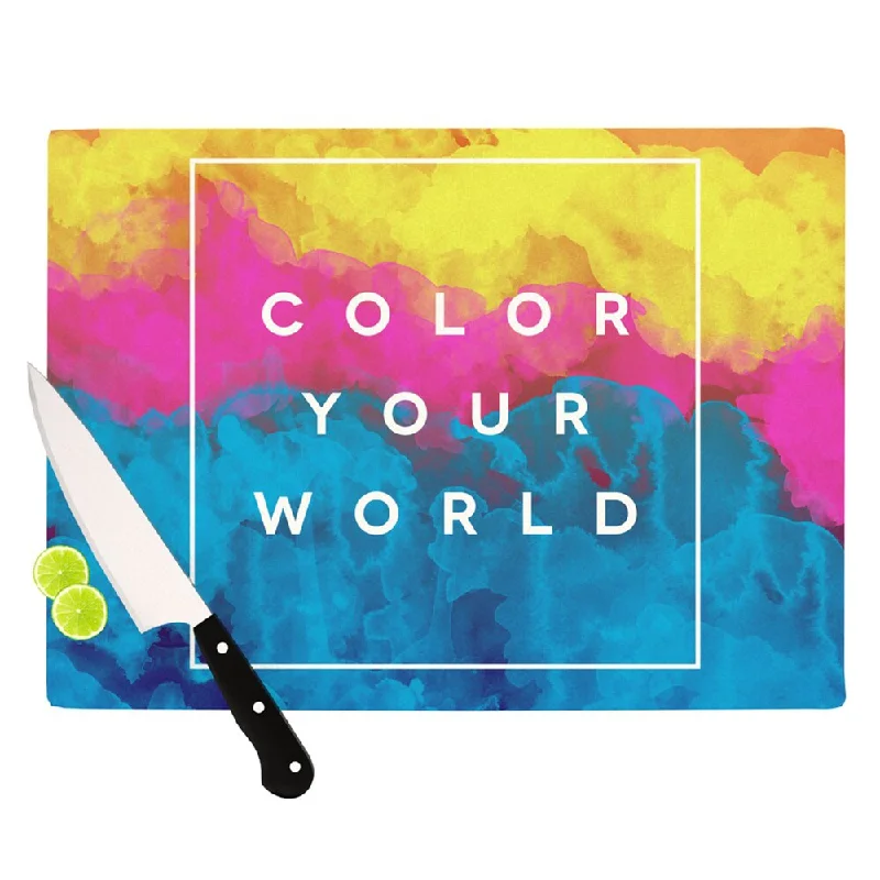 Kess InHouse Galaxy Eyes "Color Your World" Rainbow Paint Cutting Board