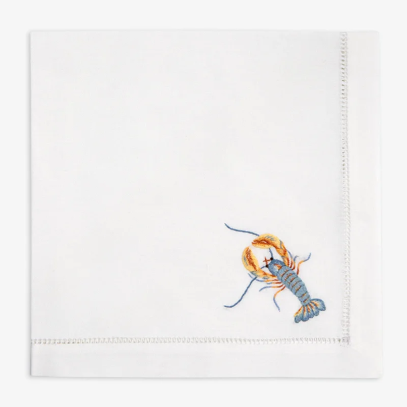 Hand Embroidered Hemstitched Napkin Lobster