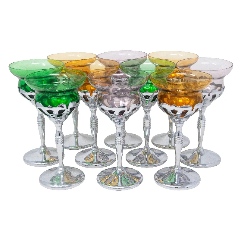 Morgantown Multicolored Glass Insert Chrome Cocktail Stems