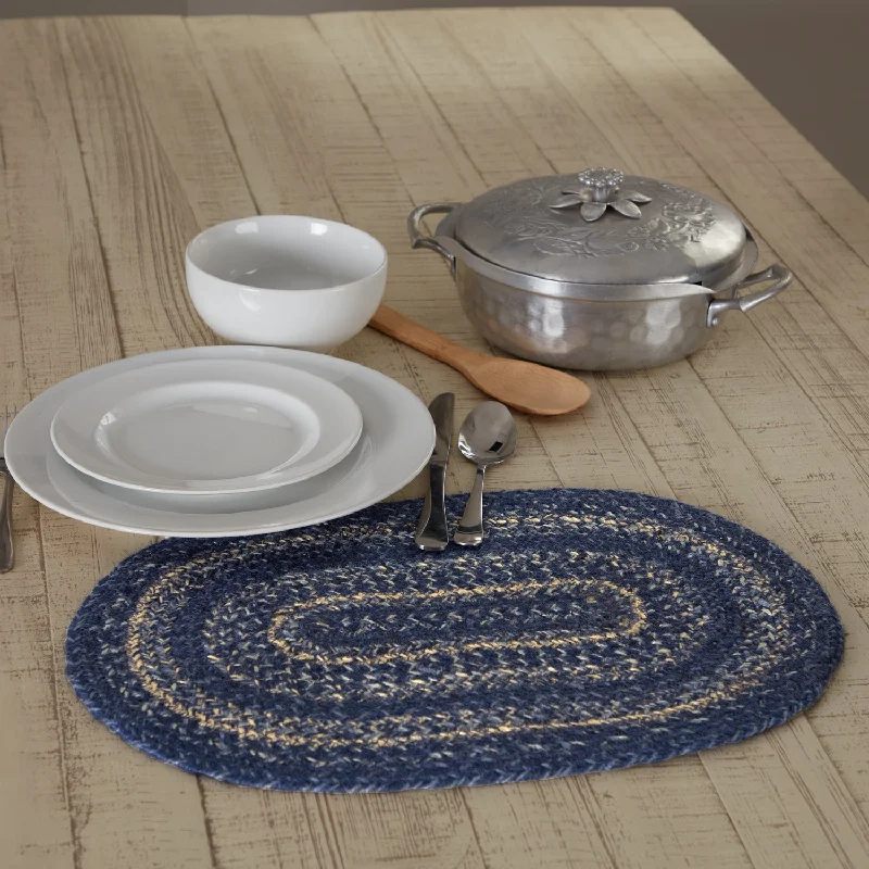 Great Falls Blue Jute Braided Oval Placemat 12"x18" VHC Brands