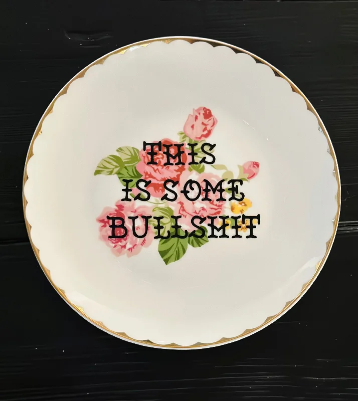 This is some bullshit | vulgar vintage floral 9in dinner plate with wall hanger