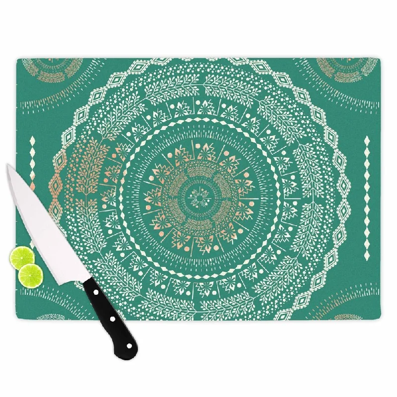 Kess InHouse Famenxt 'Mint Medallion' Mint Pattern Tempered Glass Cutting Board