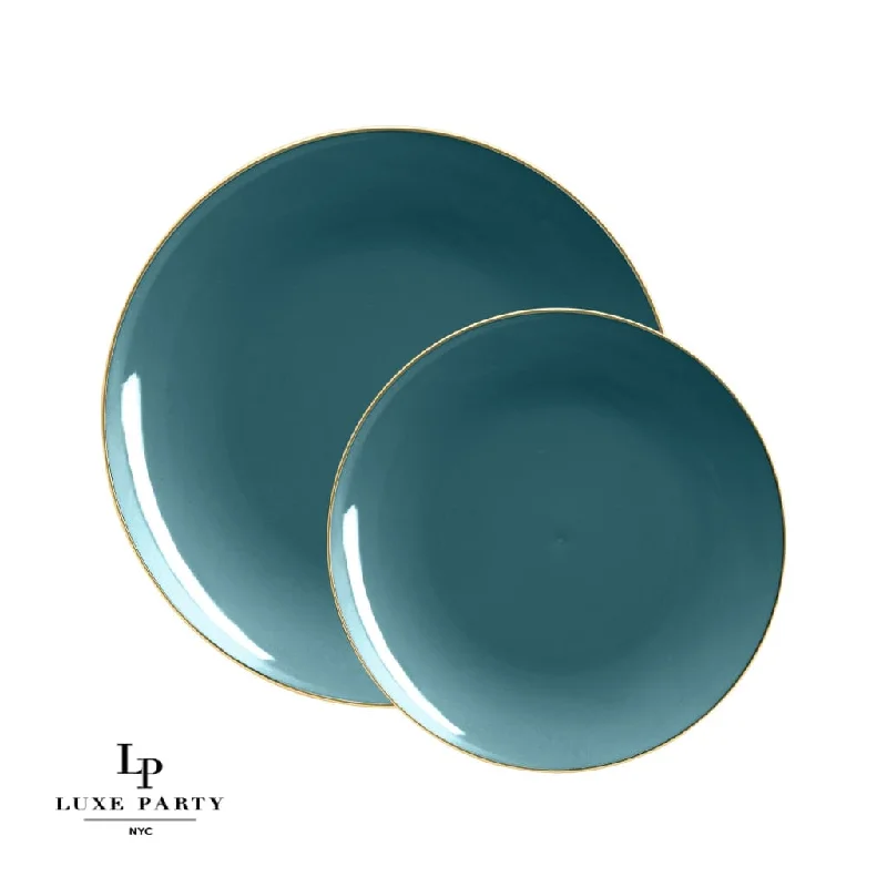 Round Teal Green and Gold Plastic Plates | 10 Pack