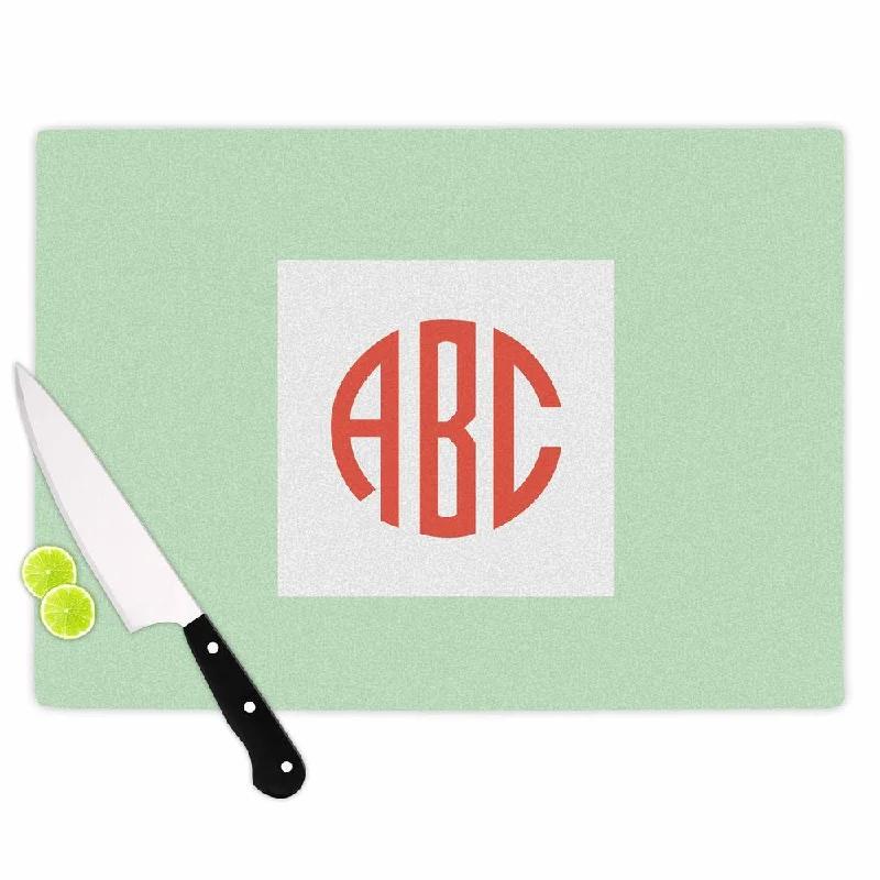 Kess InHouse Kess Original 'Classic Monogram Green' Green Monogram Tempered Glass Cutting Board