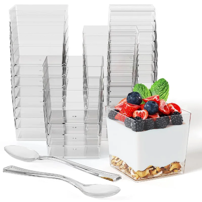 Mini Dessert Cups with Spoons 1000 Pcs 3.6 Oz Square Dessert Cups With Tasting Spoons 500 Sets Mini Parfait Cups Appetizer Cups