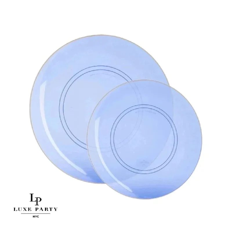 Transparent Navy Blue and Gold Round Plastic Plates | 10 Pack