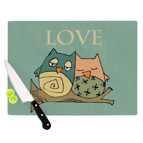 KESS InHouse Carina Povarchik 'Lechuzas Love' Owls Green Cutting Board