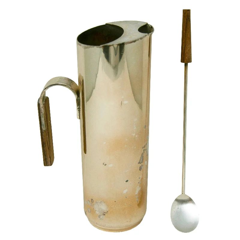 Italian Gold Tone & Wood Handles Cocktail Pitcher Set