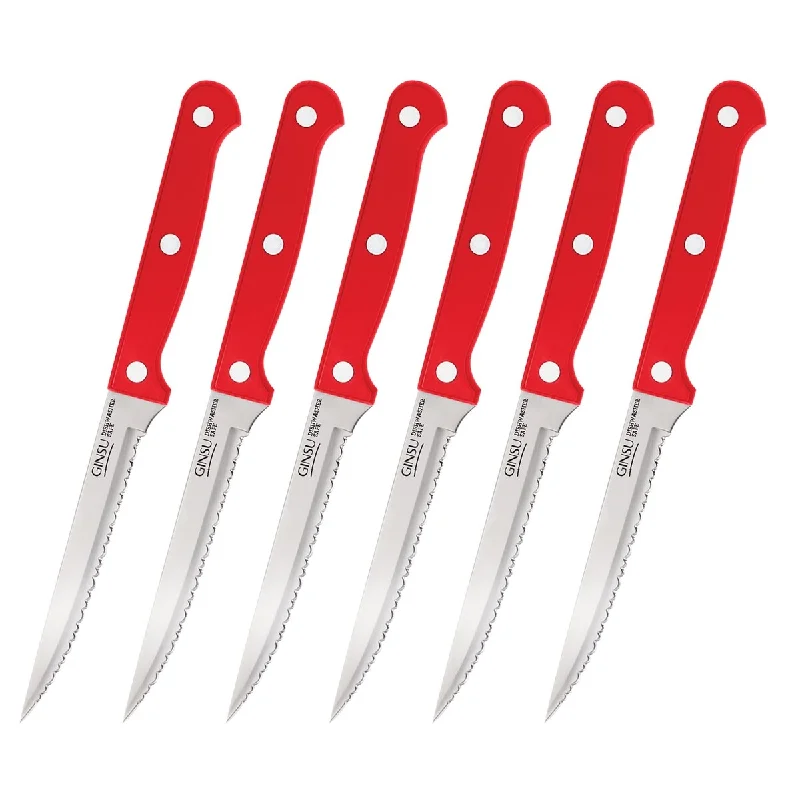 Ginsu Kiso Dishwasher Safe Red 6 Piece Steak Knife Set