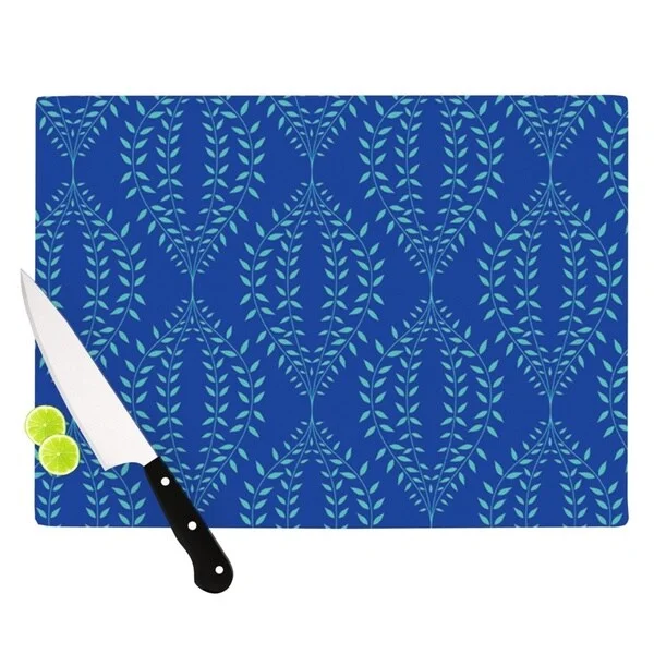 Kess InHouse Anneline Sophia "Laurel Leaf Blue" Navy Floral Cutting Board