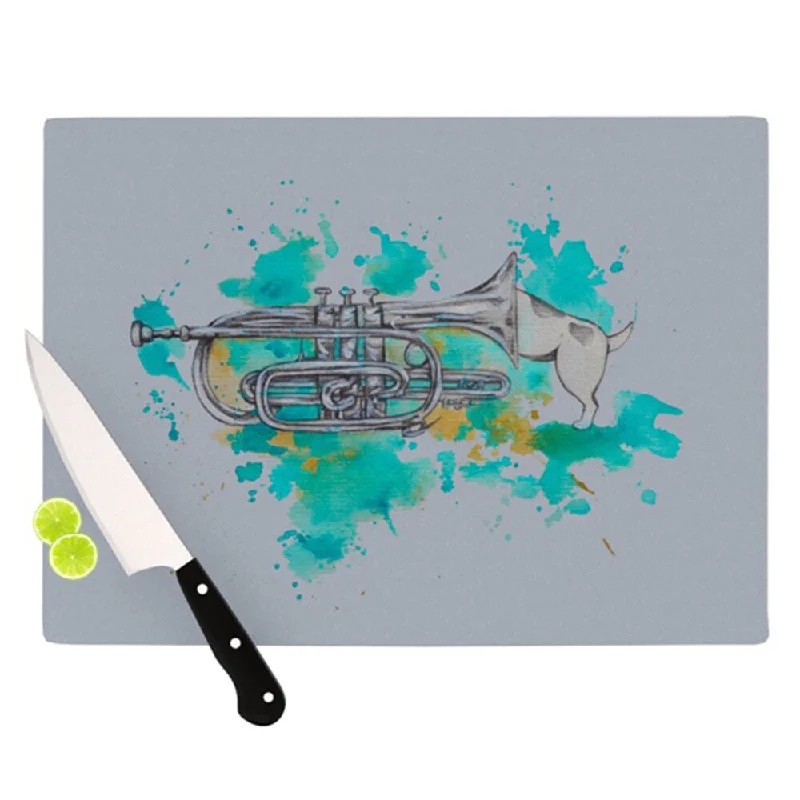 Kess InHouse Kira Crees 'Hunting For Jazz Blue' Multicolor Glass Cutting Board