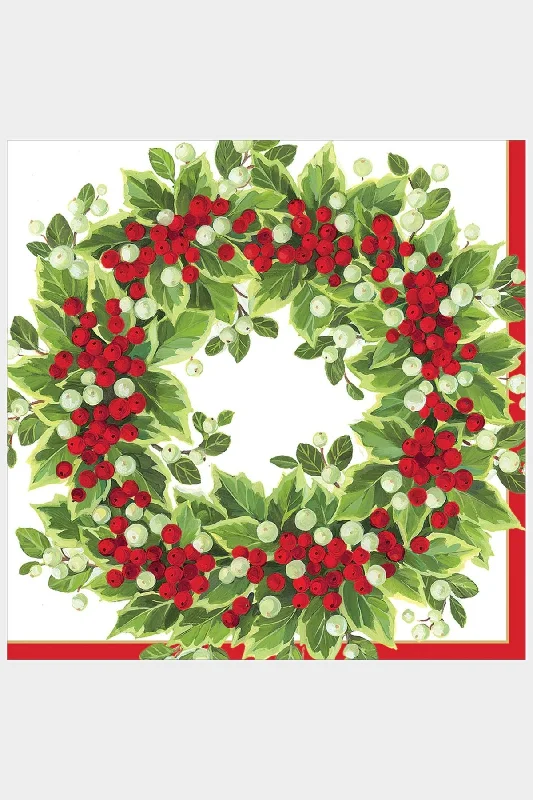 Holly and Berry Wreath Paper Dinner Napkins