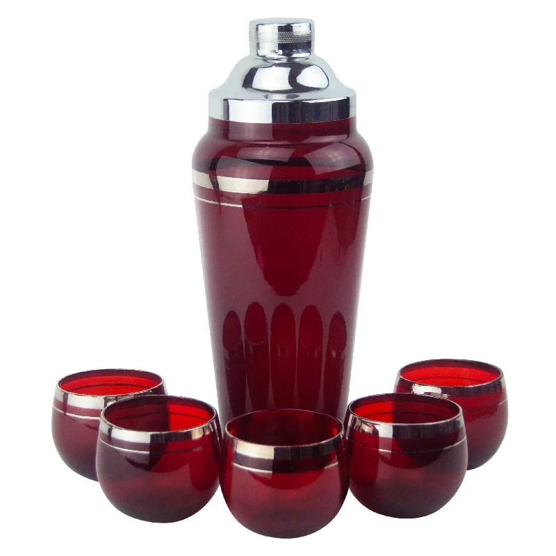 Ruby Red & Platinum Rings Cocktail Shaker Set