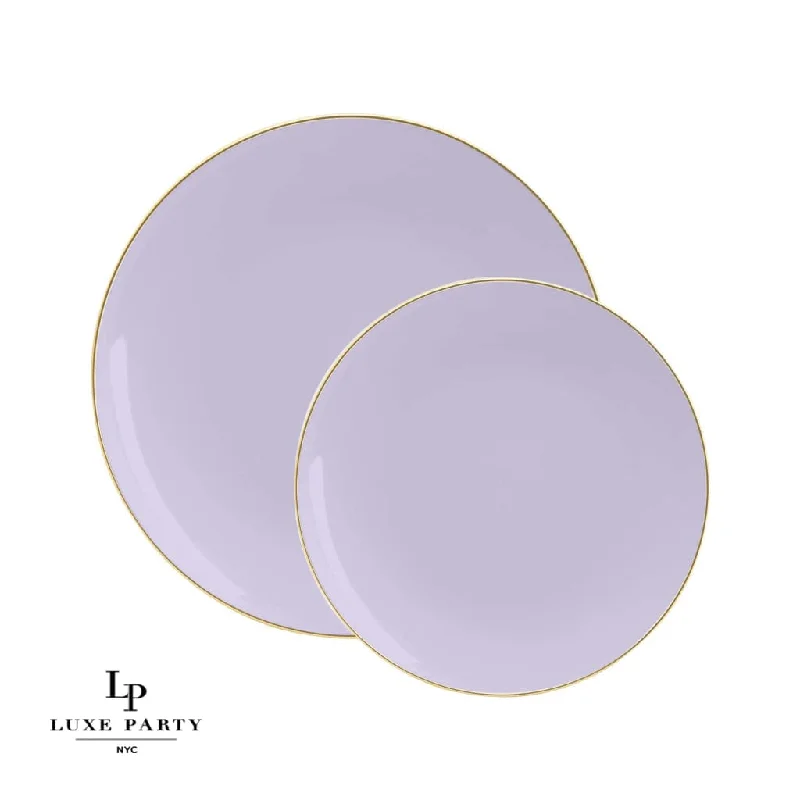 Lavender Purple and Gold Round Plastic Plates | 10 Pack