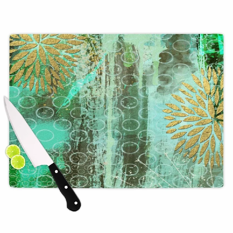 Kess InHouse Li Zamperini 'Land' Green and Gold Glass Cutting Board