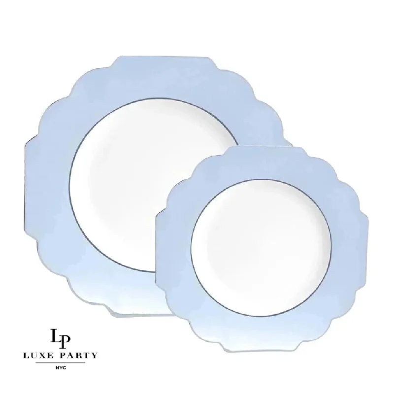 Scalloped Ice Blue • Silver Plastic Plates | 10 Pack