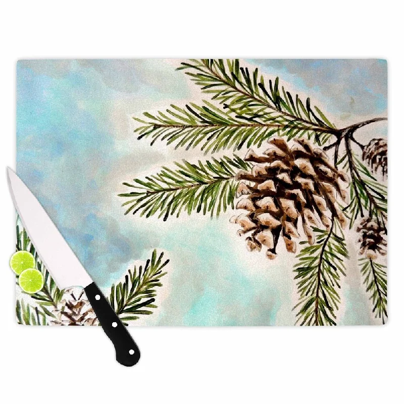 KESS InHouse Christen Treat 'Pinecones and Sky' Blue Brown Cutting Board