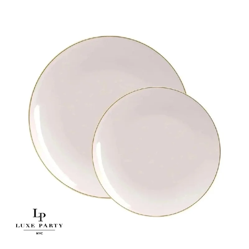 Round Linen and Gold Plastic Plates | 10 Pack