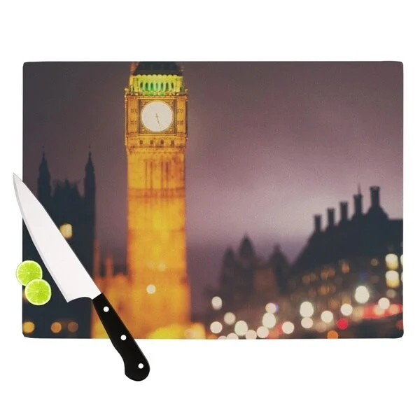 KESS InHouse Laura Evans "Westminster at Night" Yellow Multicolor Cutting Board