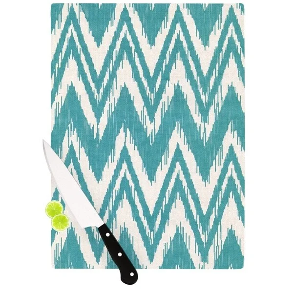 Kess InHouse Heidi Jennings 'Tribal Chevron Aqua' Multicolor Plastic Cutting Board