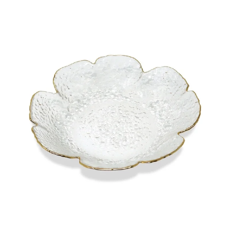 Set Of 4 Flower Shaped Plate With Gold Rim