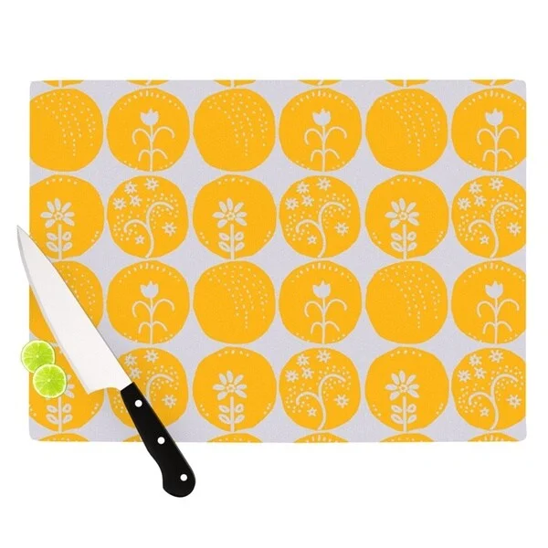 Kess InHouse Anneline Sophia "Dotty Papercut Yellow" Circles Gray Cutting Board