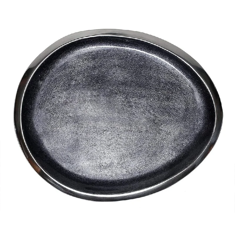 Melange Home Decor Cuivre Collection, 12-inch Oval Platter, Color - Dark Gray, Pack of 4