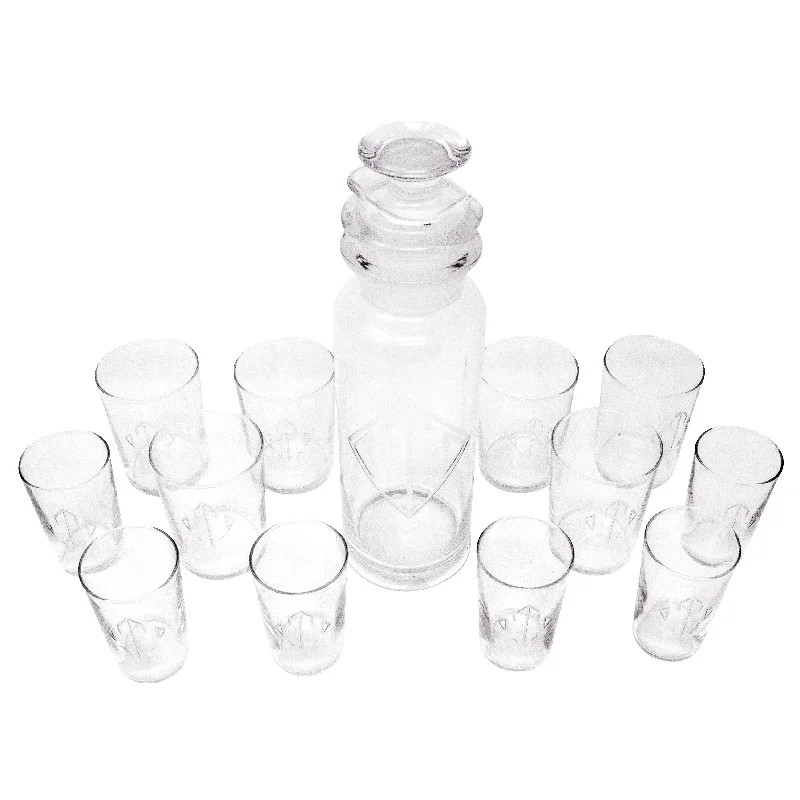 Heisey Glass Etched Arrow & Diamond Cocktail Shaker Set