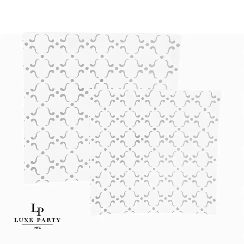 Square Clear • Silver Pattern Plastic Plates | 10 Plates