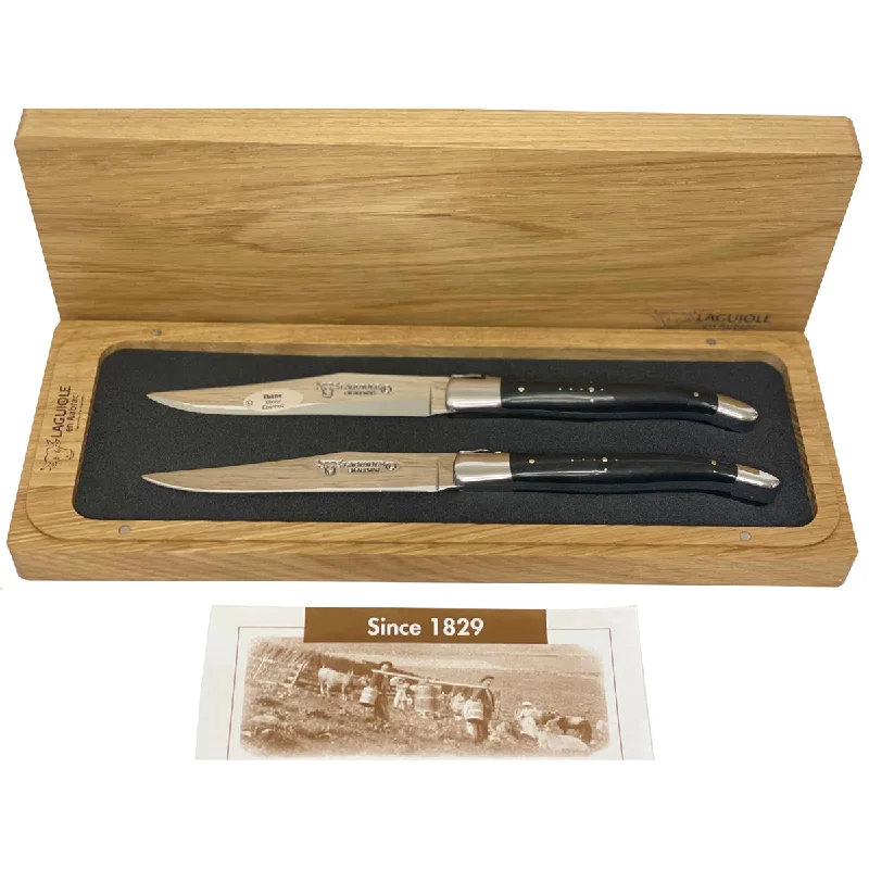 Laguiole en Aubrac Handcrafted 2-Piece Steak Knife Set with Ebony Wood Handles