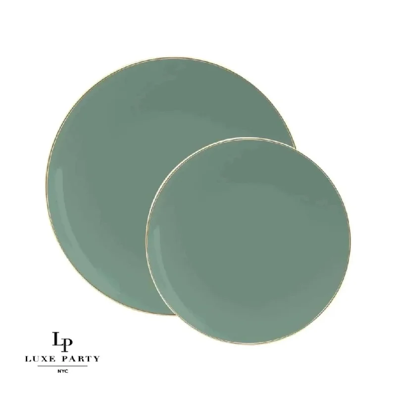 Round Sage Green and Gold Plastic Plates | 10 Pack