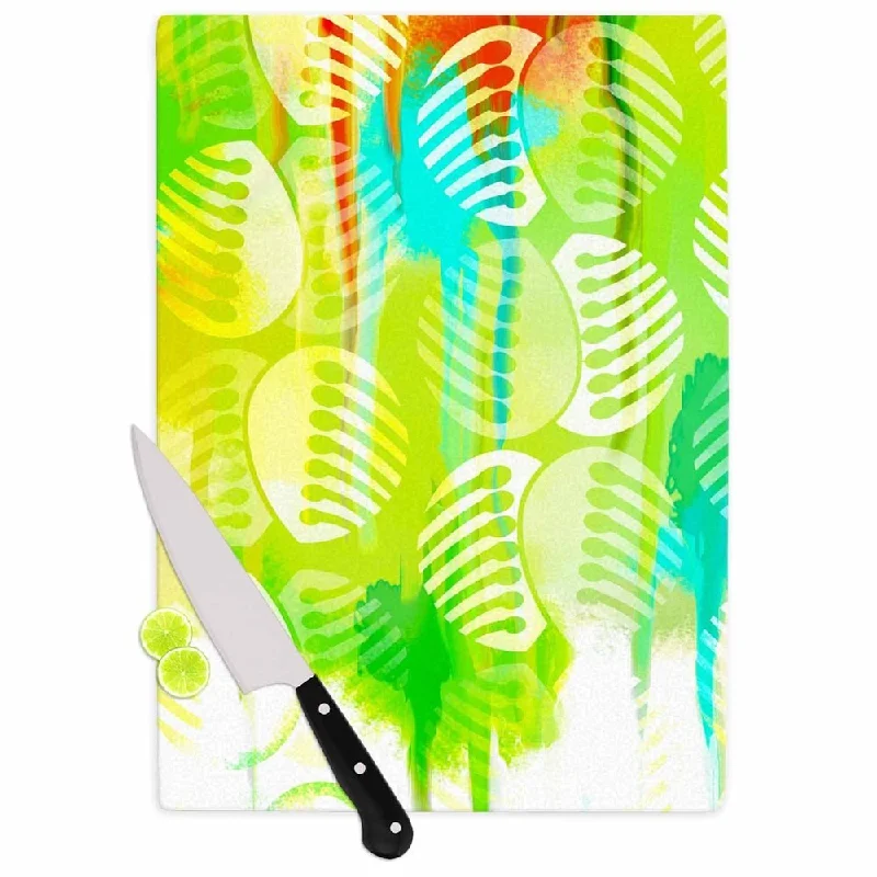 Kess InHouse Dan Sekanwagi 'Poddy Combs - Wet Paint' Green and Yellow Glass Cutting Board