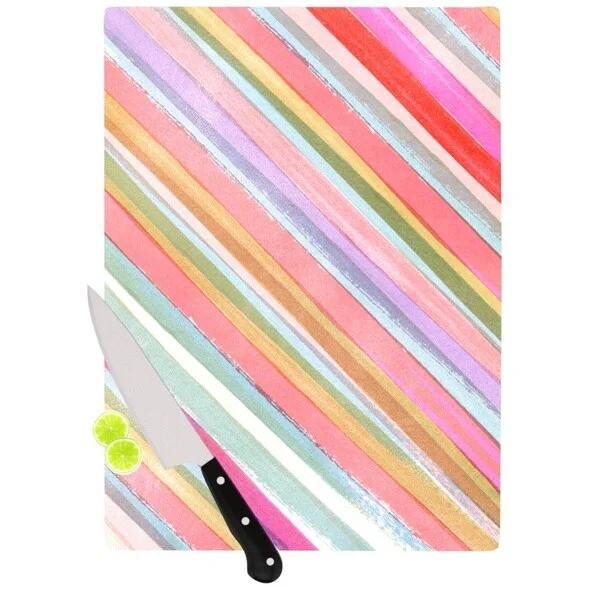 Kess InHouse Heidi Jennings 'Pastel Stripes' Pink and Multicolored Glass Cutting Board