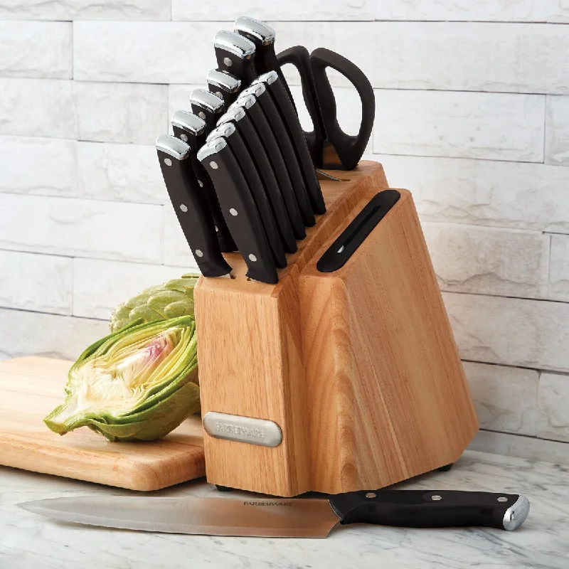 Farberware 14 Piece Triple Rivet Knife Set with Built-in Edgekeeper Knife Sharpener